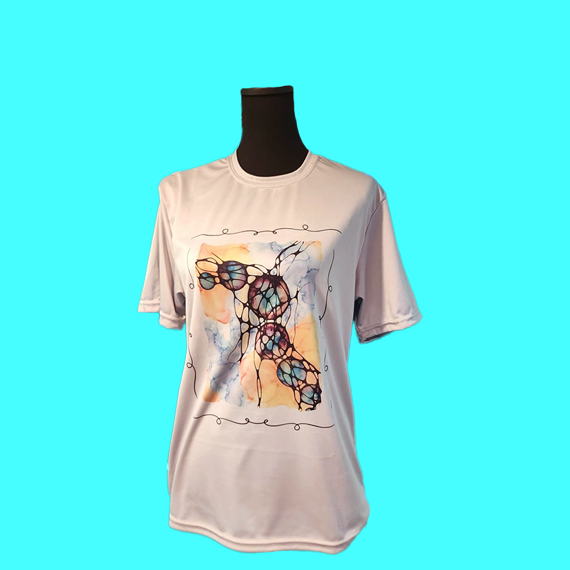 Grey T-Shirt featuring a printed design with abstract orbs